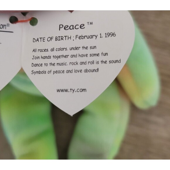 Peace bear Beanie Baby 1996 Birth Date Febuary 1 , 1996 - ORIGIINAL* - Picture 3 of 4